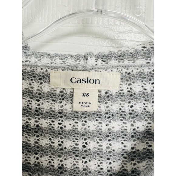 Caslon Full Zip Hoodie Sweatshirt Women's XS White Gray Stripe Sheer Cotton - Picture 4 of 6
